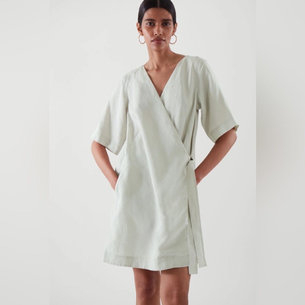 COS MINI WRAP DRESS IN DUSTY LIGHT GREEN